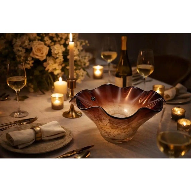 Maroon Józefina Krosno Hand-Blown Maroon & Champagne Art Glass Centerpiece Bowl For Sale - Image 8 of 9