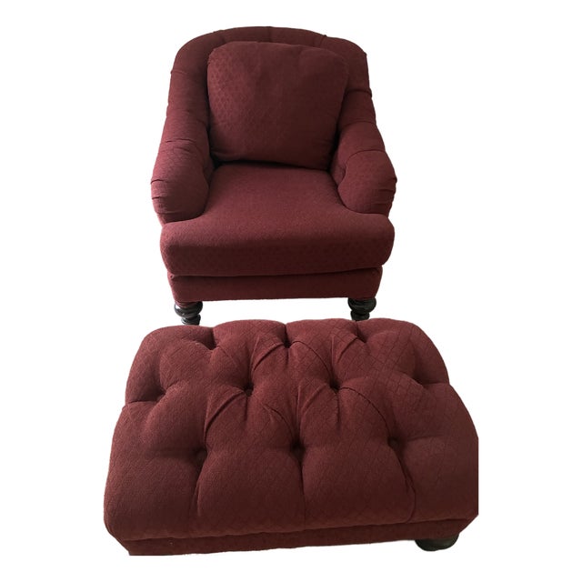 Vintage Arm Chair and Foot Rest For Sale