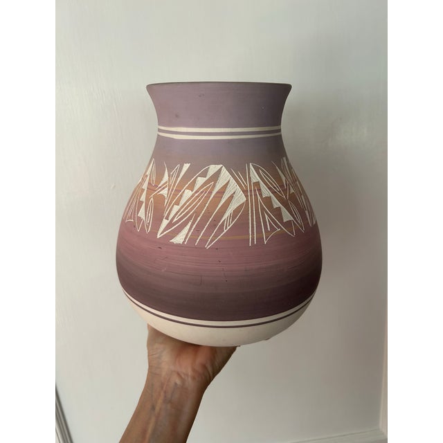 1980s Arts and Crafts Signed “Padilla Nav Usa” Vessel in the Style of Native American For Sale - Image 4 of 11