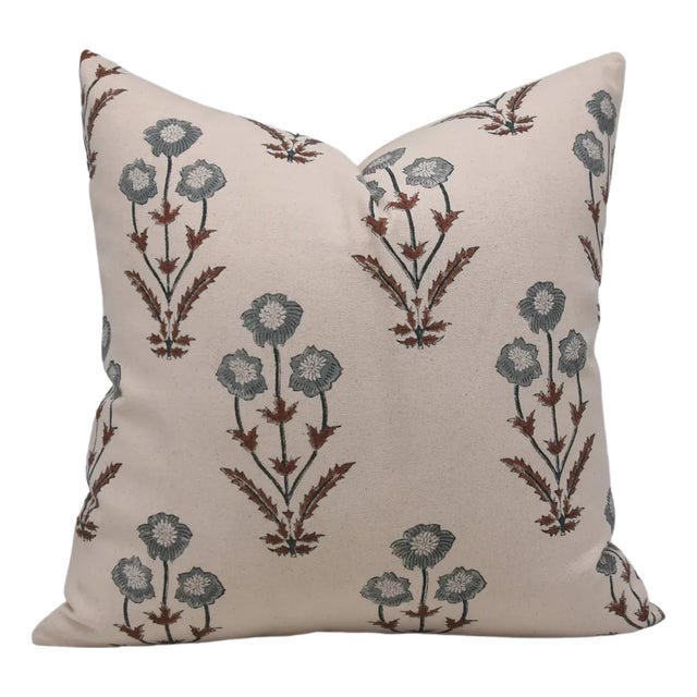 Cotton Block Print Pillow Cover 20x20 Inch– Home Décor Accent- Amitabh For Sale