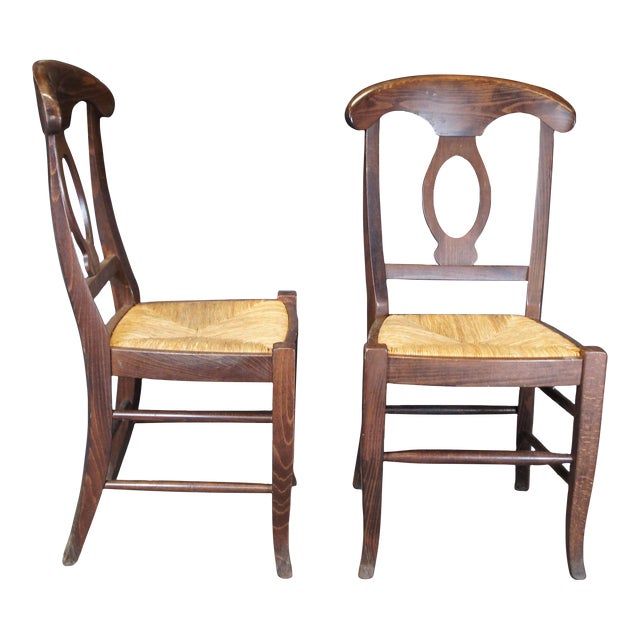 Mid 20th Century Pottery Barn Italian Tuscan Oak Rush Seat Napoleon