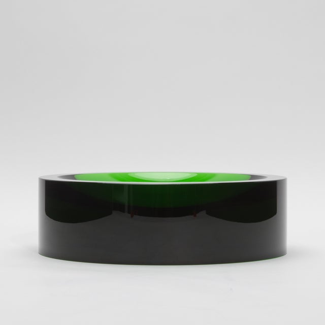 Glass Green Crystal Convex Bowl by Ka Glass For Sale - Image 7 of 8