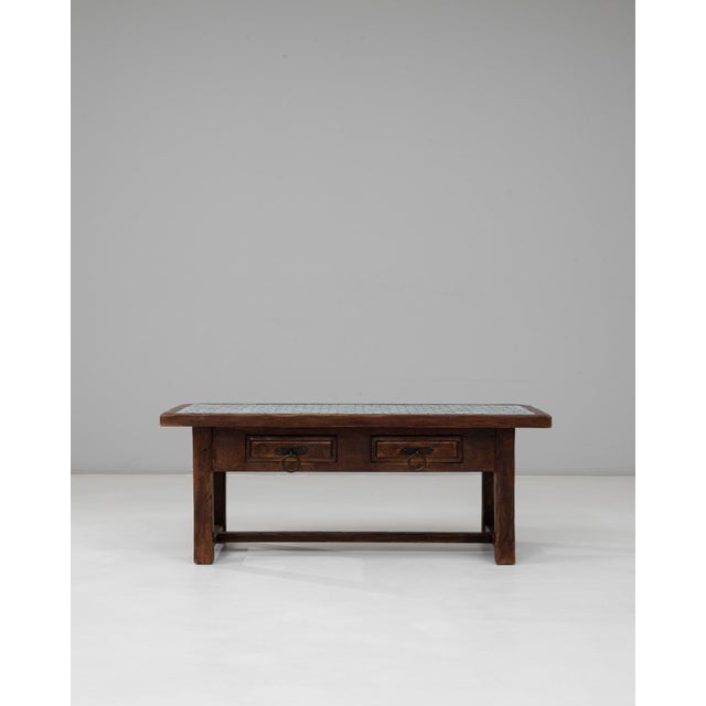 1970s French Wooden Coffee Table With Turquoise Tiled Top For Sale - Image 16 of 18