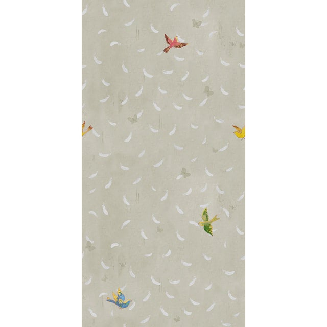 Sample - Feathers (var. 1) Wallpaper by Paule Marrot in Gray For Sale