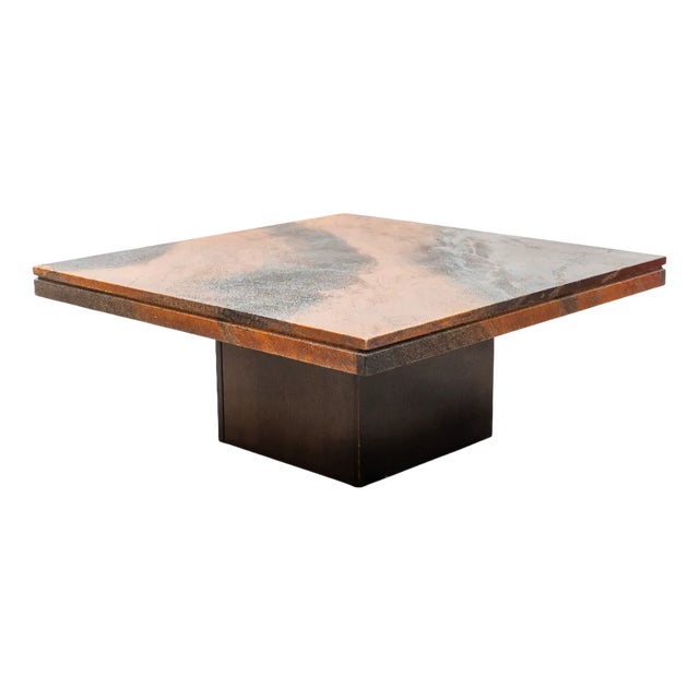 Vintage Coffee Table in Marble with Black and Rust-Brown Resin, 1970s For Sale
