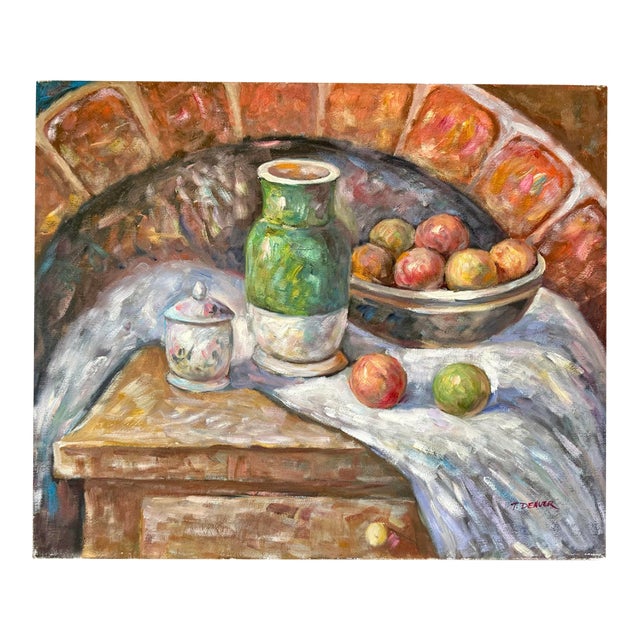 Midcentury Fruit Still Life Painting, Signed For Sale