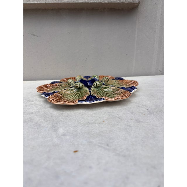 Late 19th Century Very Rare French Majolica Oyster Plate Fives Lille, Circa 1890 For Sale - Image 5 of 6