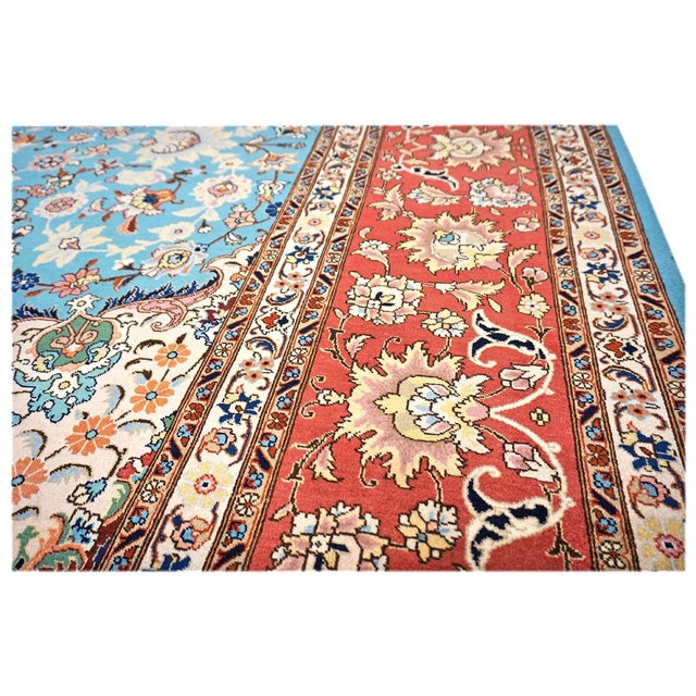 Textile Antique Persian Tabriz Emad Wool 10x13 Light Blue & Red Handmade Area Rug #9902217 For Sale - Image 7 of 9