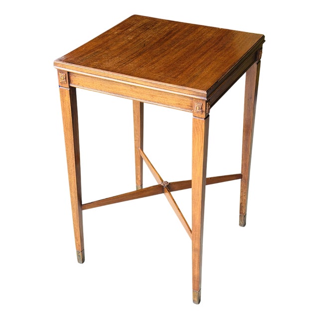 Vintage Neoclassical Mahogany Side Table | Louis XVI Revival Accent Table | Carved Rosettes & Fluted Legs | Circa 1930s–1950s For Sale