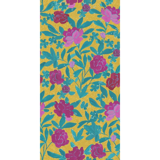 Large Scale, Floral Bouquet Wallpaper by Paule Marrot in Goldenrod For Sale