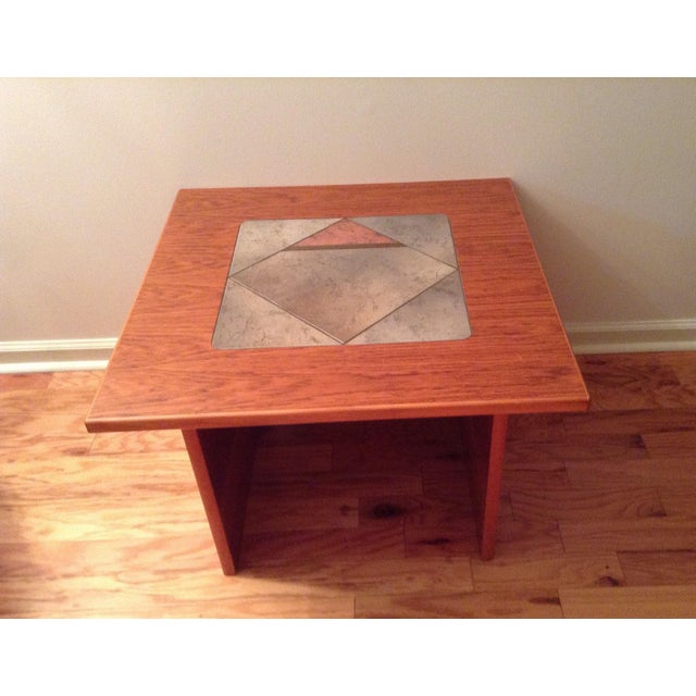 Vintage Danish Modern Gangso Teak Side Table Slate Tile Top End Table