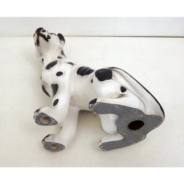 Large Ceramic Sculpture of a Seated Black and White Dog, 1970s For Sale - Image 4 of 13