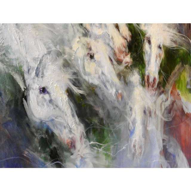 Abstract Expressionism Oil Painting, Whites, Greens, Red, "V Horse Profiles Shown in Various Directions" For Sale - Image 3 of 13