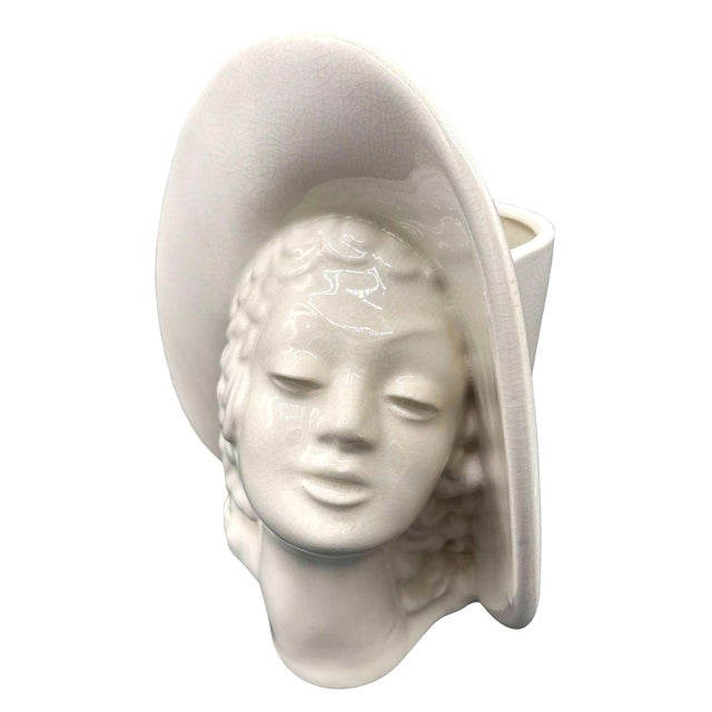 1930s Large Art Deco Hat Lady Bust White Ceramic Planter by Royal Haeger For Sale - Image 4 of 9