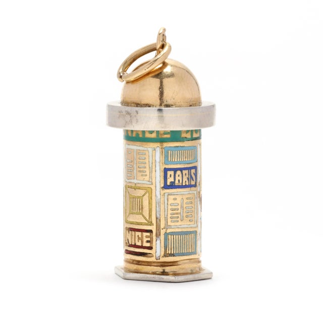 Renaissance 1970s French News Kiosk Charm, French Enamel Charm, News Kiosk Charm, French Gold For Sale - Image 3 of 6