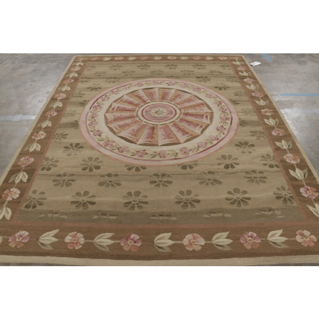 Traditional Rug & Kilim’s Aubusson Style Rug in Beige-Brown and Pink With Floral Medallion For Sale - Image 3 of 9