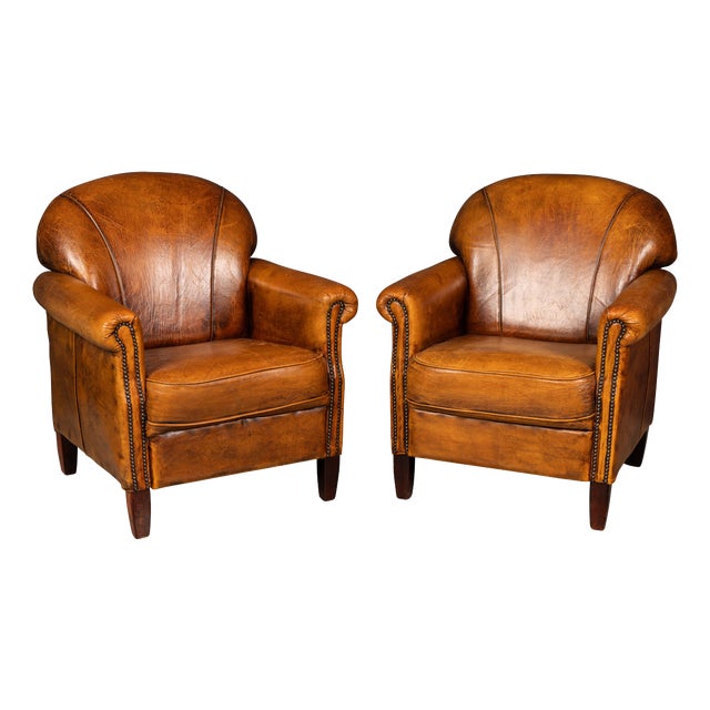 Vintage Dutch Leather Club Chairs, 1980, Set of 2 For Sale