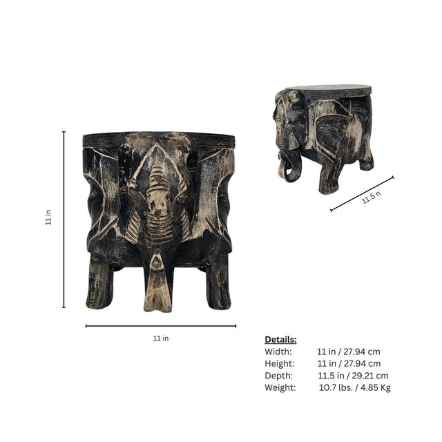 Wood Mid 20th Century Wood Faded Black Elephant Footstool For Sale - Image 7 of 7