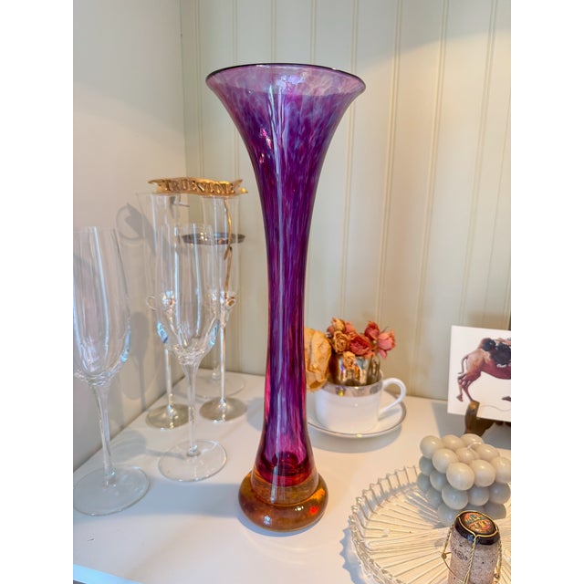 Late 20th Century Post Modern Signed Hand Blown Purple Art Glass Vase For Sale - Image 14 of 15