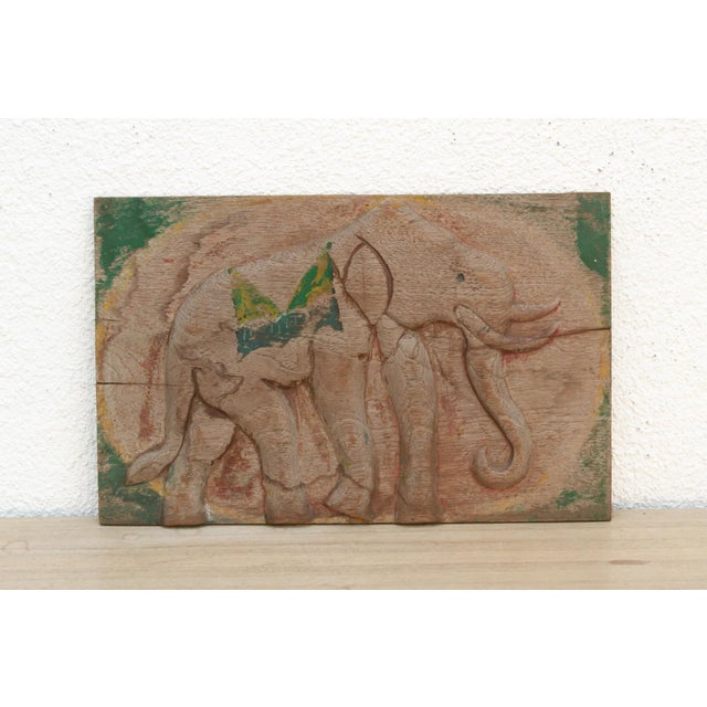 Folk Art Thai Folk Art, Elephant Wall Carving For Sale - Image 3 of 9