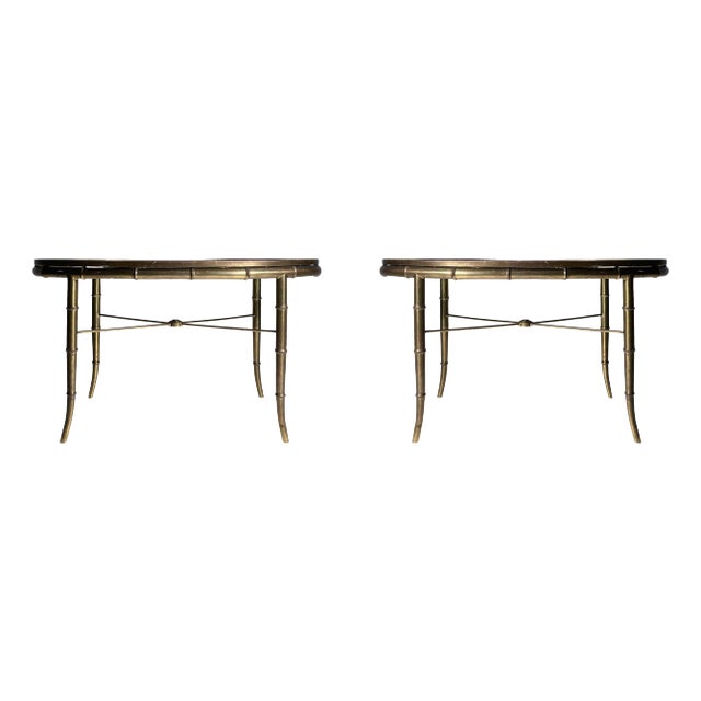 Mastercraft Faux Bamboo Brass Oval End Tables / Coffee Tables - Set of 2 For Sale