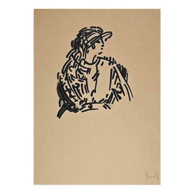 Portrait of Woman, Original Drawing, Early 20th-Century For Sale