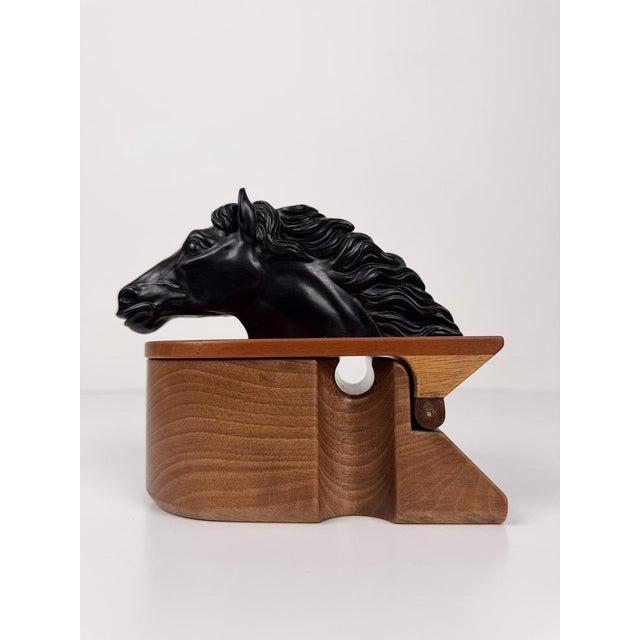 Mid-Century Modern Italian Walnut Tobacco Jar with Sculptural Horse Head, 1970s For Sale - Image 6 of 18