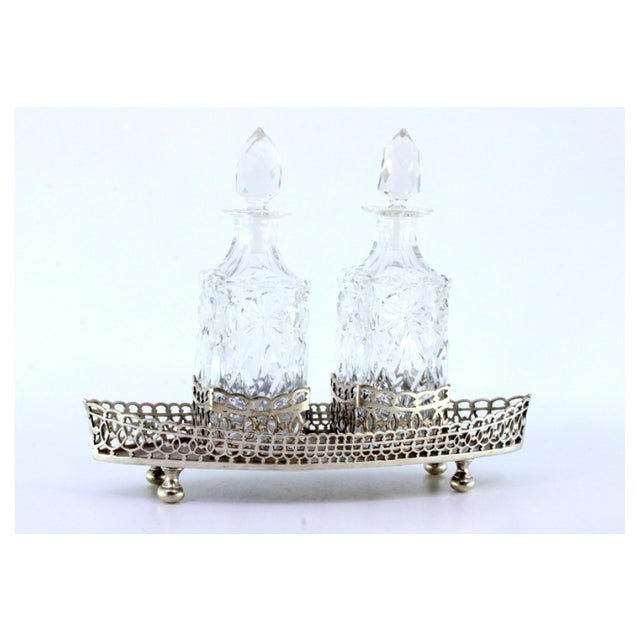 Perfume Bottles in Cut Glass with Silver Frame and Ship Grid, Set of 3 For Sale - Image 3 of 7