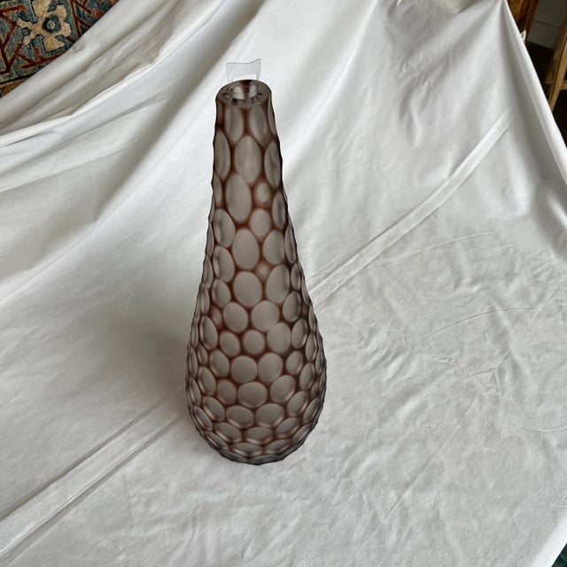 Hand blown Murano glass vase in eggplant color, signed by artist. Created in Italy.