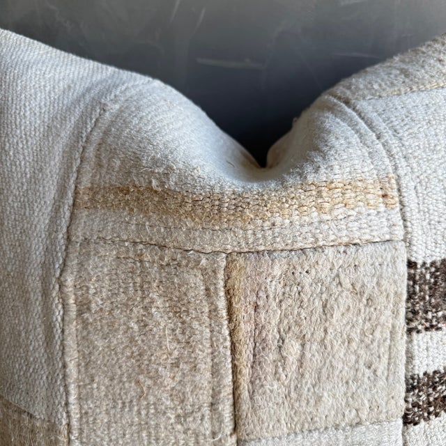 Vintage Turkish Hemp Rug Pillow 21" X 21" With Down Insert For Sale In Los Angeles - Image 6 of 7