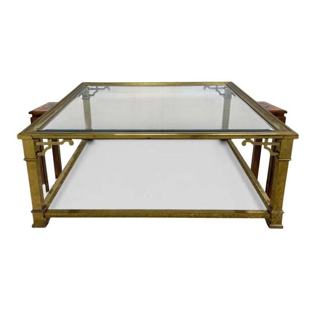 Mid-Century Modern Vintage Mastercraft Style Brass and Glass Square Coffee Table For Sale - Image 3 of 5