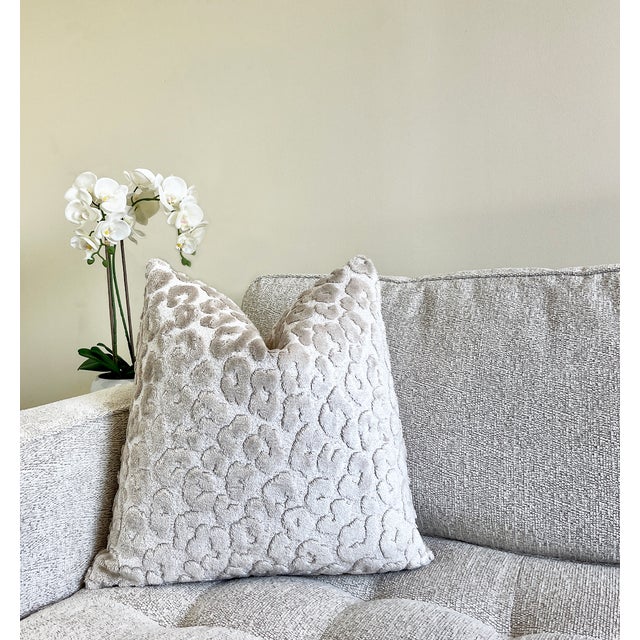 Textile Pearl Leopard 20x20 Velvet Throw Pillow With Feather Down Insert For Sale - Image 7 of 9