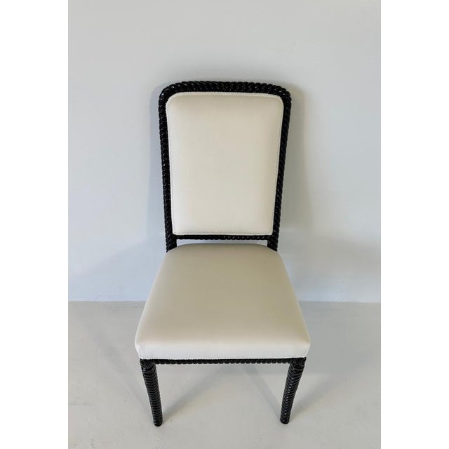 1980s Cream Velvet and Black Lacquered Chairs, Set of 6 For Sale - Image 5 of 13