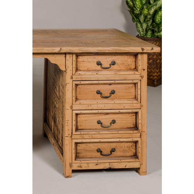 Teak Kneehole Desk with Eight Drawers and Custom Bleached Finish For Sale - Image 10 of 12