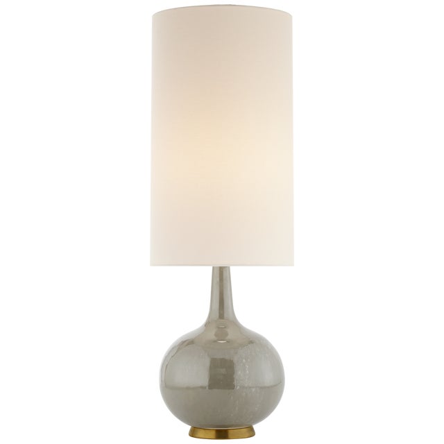 Transitional AERIN by Visual Comfort Signature Hunlen Cordless Table Lamp in Shellish Gray with Linen Shade For Sale - Image 3 of 3
