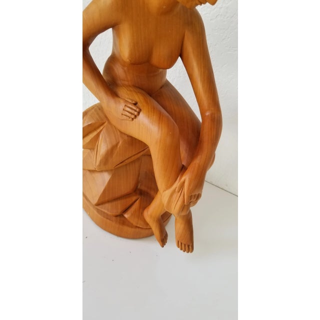1970s French Style Carved Wood Nude Female Sculpture For Sale - Image 5 of 11