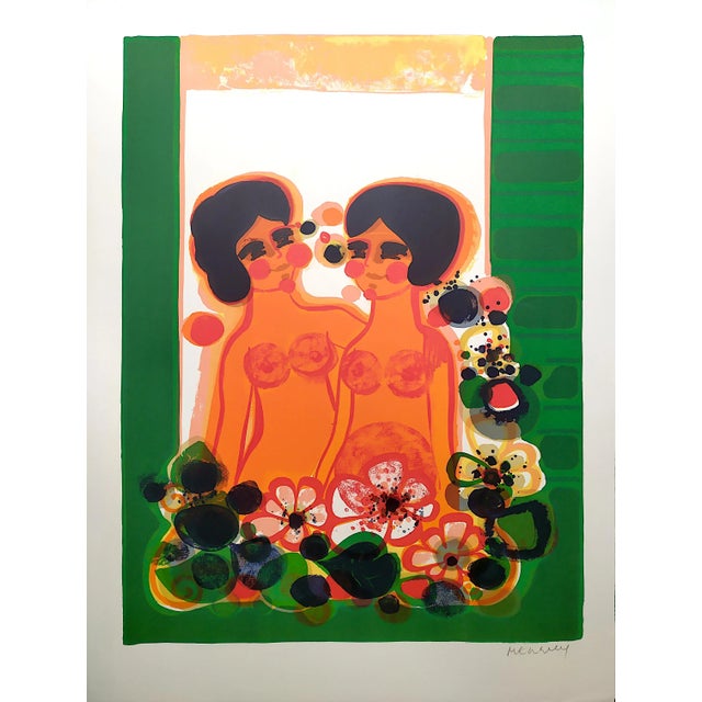 2 Women at the Window Lithograph by Frédéric Menguy, 1927 For Sale - Image 4 of 4