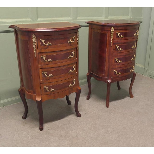 Near Pair of French Louis XV style Bow Front Chest of Drawers, Bedside Drawers, side Cabinets The chests have each 4...