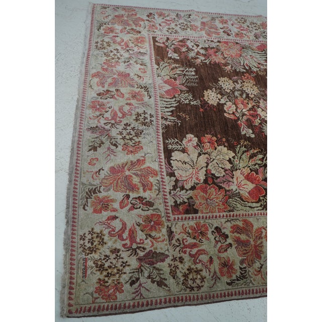 Wool Beige & Brown Floral Pattern Approx. 8x10 Rug For Sale - Image 9 of 10