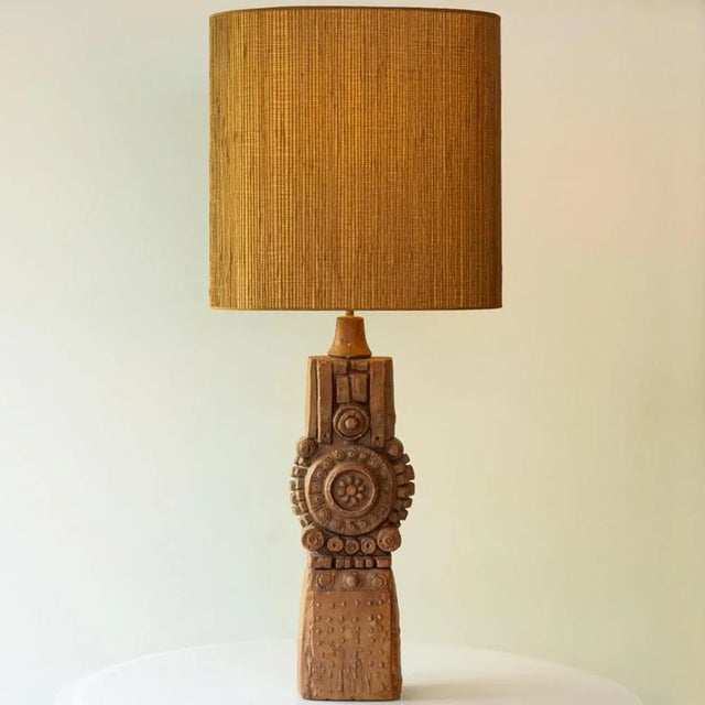 Terracotta Ceramic Floor Table Lamp by R. Rooke with Lampshade attributed to R. Houben, 1960s For Sale - Image 4 of 12