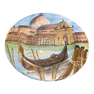Vietri Hand Painted Platter of Venice With a Gondola Waiting in Front of the Doges Palace For Sale