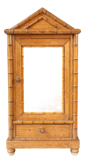 English Pine Bamboo Style Small Vitrine With Mirror