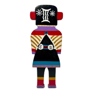 1989 Zuni Flat Wooden Kachina Doll Maiden Hoho Mana, Signed