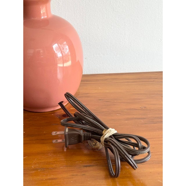 1970s 1970s Small Salmon Pink Ceramic Lamp For Sale - Image 5 of 6