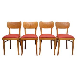 Beech & Leatherette Dining Chairs, 1950s, Set of 4 For Sale