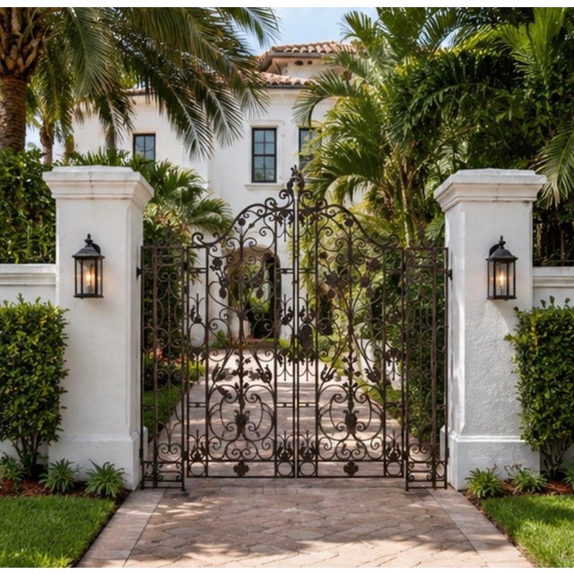Vintage French-Style Cast Iron Garden Driveway Gates With Side Panels For Sale - Image 10 of 10
