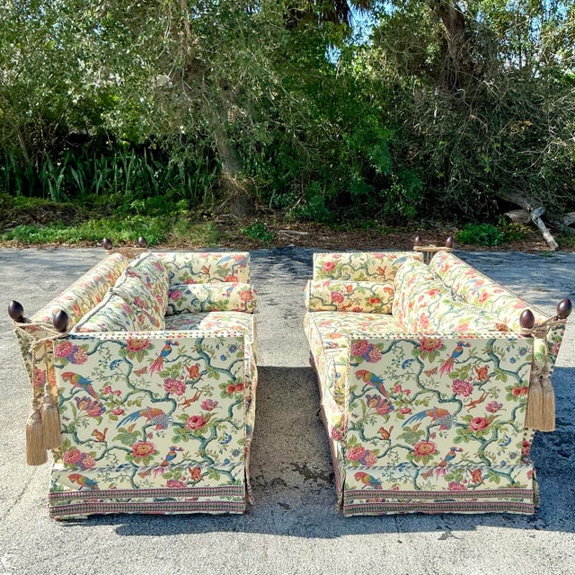 Vintage Regency Custom Schwartz Paris Printed Knole Drop Arm Sofa For Sale - Image 9 of 12