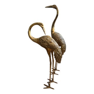 Mid-Century Modern Life-Sized Brass Cranes- Set of 2 For Sale