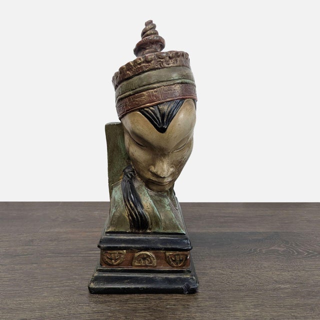 Pair of Vintage Bookends With Asian Inspired Busts For Sale - Image 16 of 18