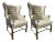 Pair of Wingback Chairs Upholstered in Leather and Linen, 21st Century For Sale